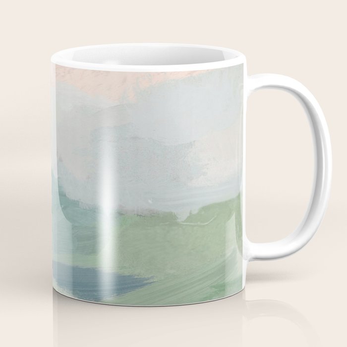 Farmland Sunset Ii - Seafoam Green Mint Black Blush Pink Abstract Nature Land Art Painting Coffee Mug