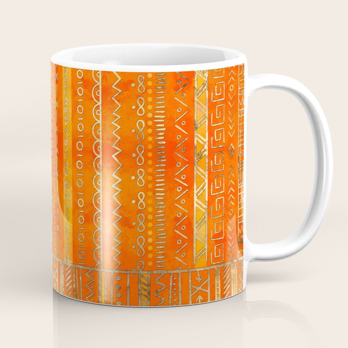 Tribal Ethnic Pattern Gold On Bright Orange Coffee Mug