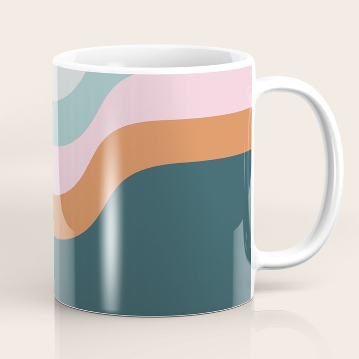 Abstract Diagonal Waves In Teal, Terracotta, And Pink Coffee Mug