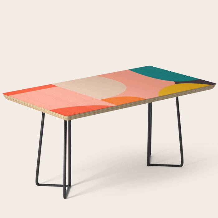 Geometry Shape Mid Century Organic Blush Curry Teal Coffee Table