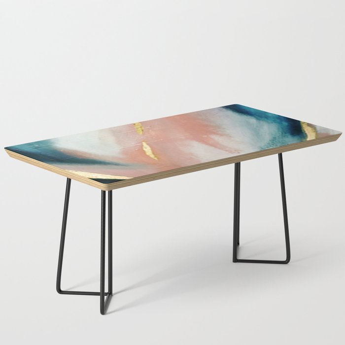 Celestial [3]: A Minimal Abstract Mixed-Media Piece In Pink, Blue, And Gold By Alyssa Hamilton Art Coffee Table
