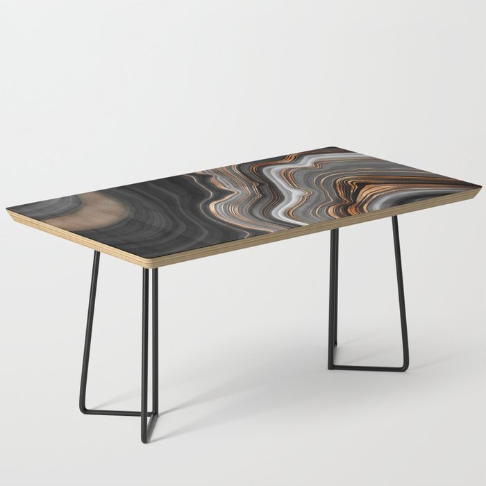 Elegant Black Marble With Gold And Copper Veins Coffee Table