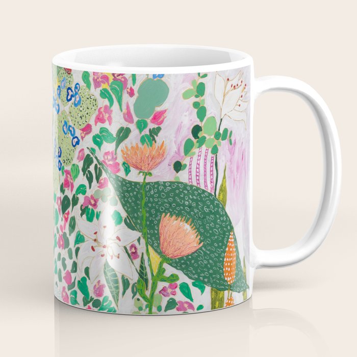 Painterly Floral Jungle On Pink And White Coffee Mug