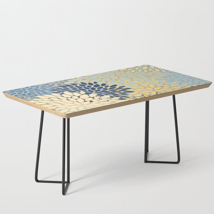 Floral Print, Yellow, Gray, Blue, Teal Coffee Table