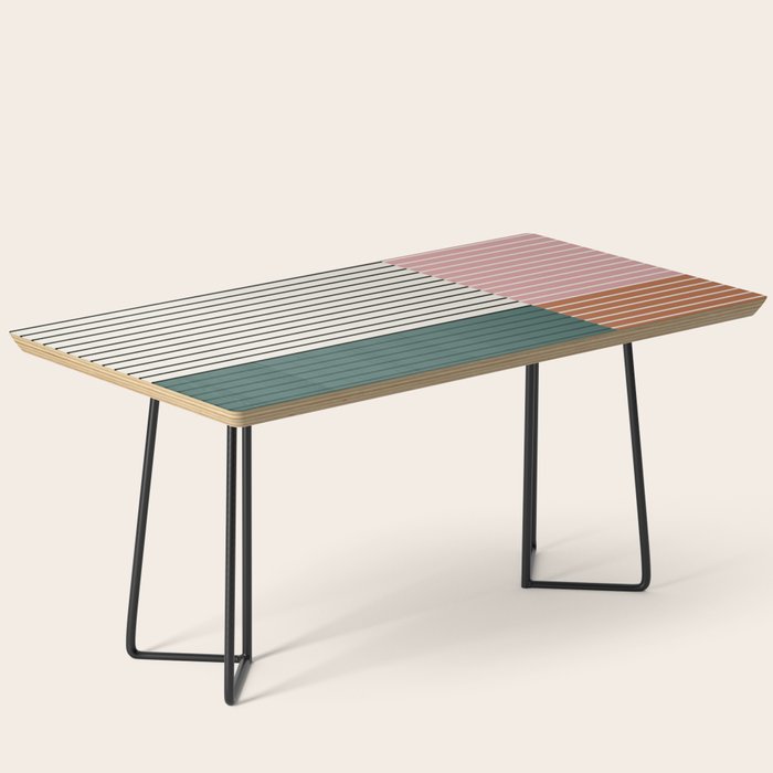 Color Block Line Abstract V Colorful Retro Coffee Table