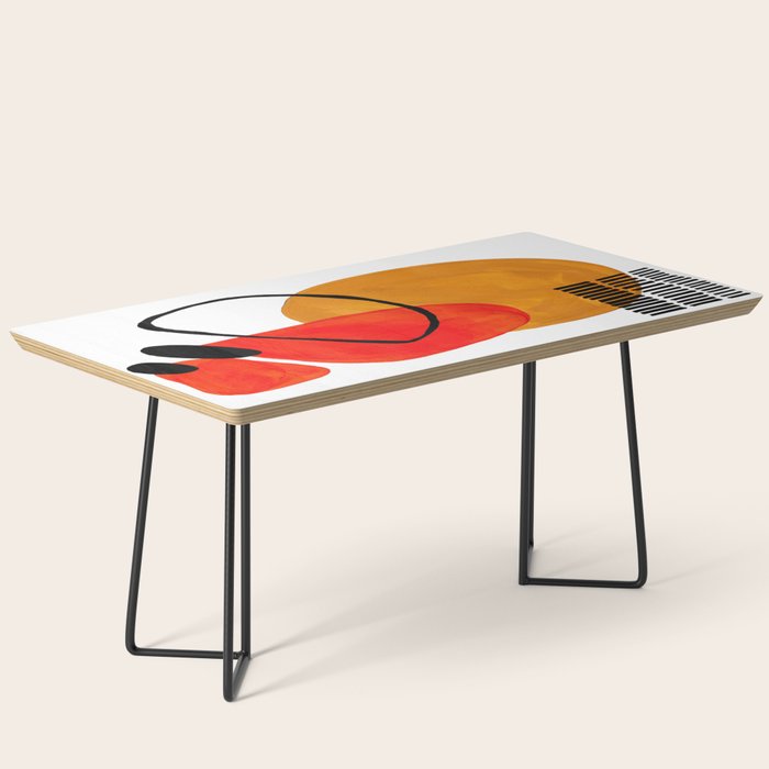 Mid Century Modern Abstract Vintage Pop Art Space Age Pattern Orange Yellow Black Orbit Accent Coffee Table
