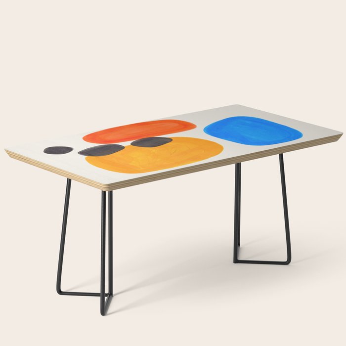 Minimalist Modern Mid Century Colorful Abstract Shapes Primary Colors Yellow Orange Blue Bubbles Coffee Table
