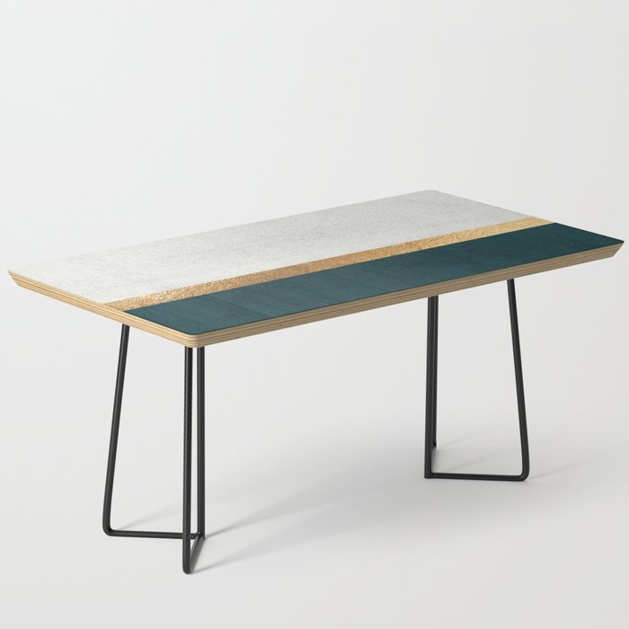 Deep Green, Gold And White Color Block Coffee Table