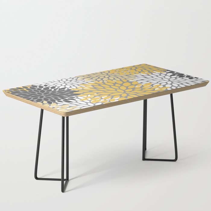 Modern Elegant Chic Floral Pattern, Soft Yellow, Gray, White Coffee Table