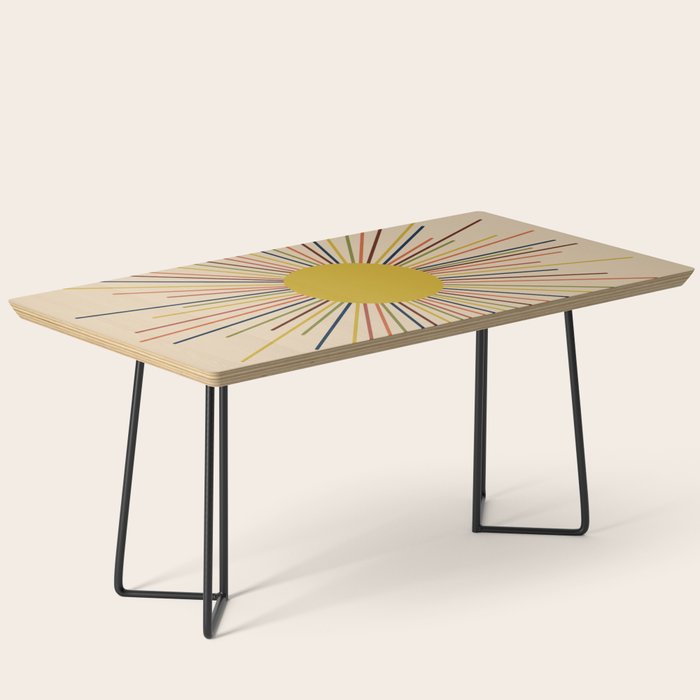 Mid-Century Modern Sunburst - Minimalist Abstract Sun In Mid Mod Mustard, Orange, Olive, Blue, And Beige Coffee Table