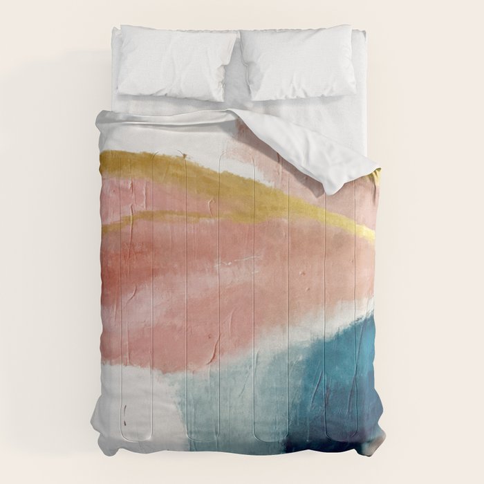 Exhale: A Pretty, Minimal, Acrylic Piece In Pinks, Blues, And Gold Comforter