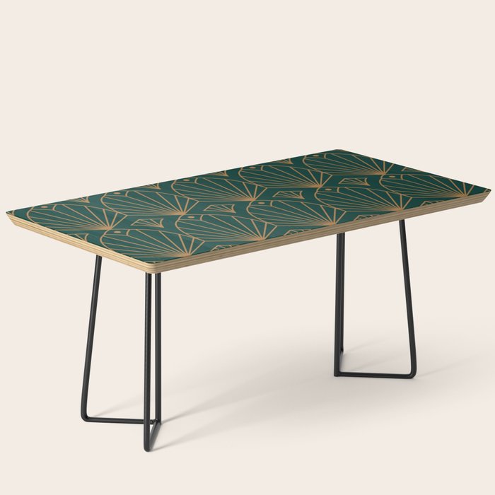 Art Deco Emerald Green & Gold Pattern Coffee Table