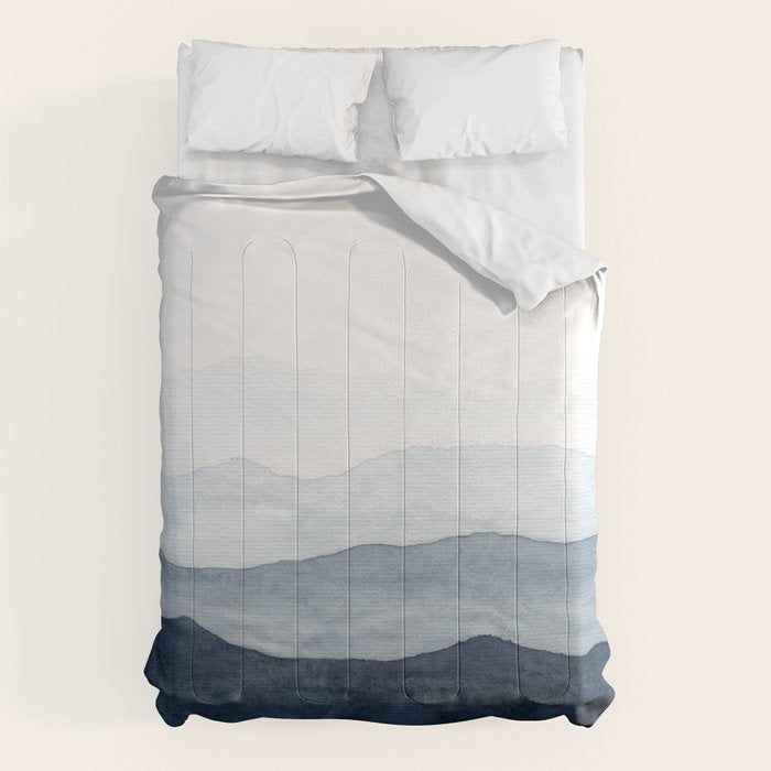 Indigo Abstract Watercolor Mountains Comforter