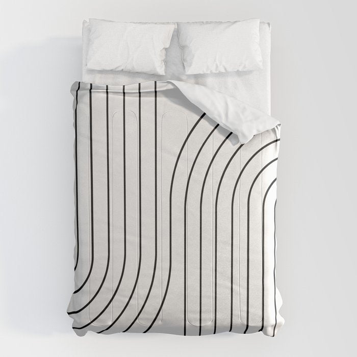 Minimal Line Curvature I Black And White Mid Century Modern Arch Abstract Comforter