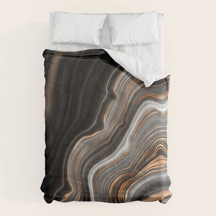 Elegant Black Marble With Gold And Copper Veins Comforter