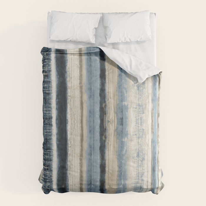 Distressed Blue And White Watercolor Stripe Comforter