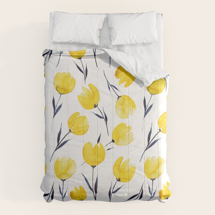 Yellow Tulips | Watercolour Pattern Comforter