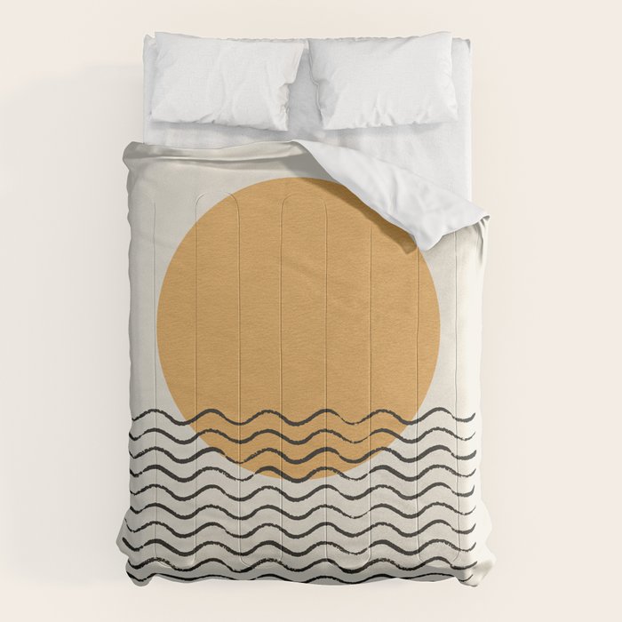 Ocean Wave Gold Sunrise - Mid Century Style Comforter