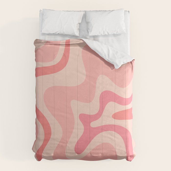 Retro Liquid Swirl Abstract In Soft Pink Comforter