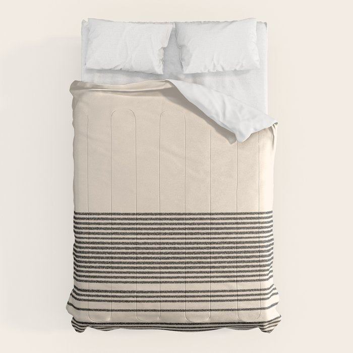 Organic Stripes - Minimalist Textured Line Pattern In Black And Almond Cream Comforter
