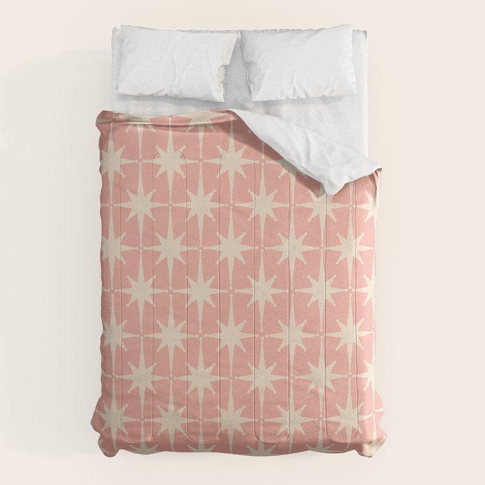 Atomic Age 1950s Retro Starburst Pattern In Cream And Blush Pink  Comforter