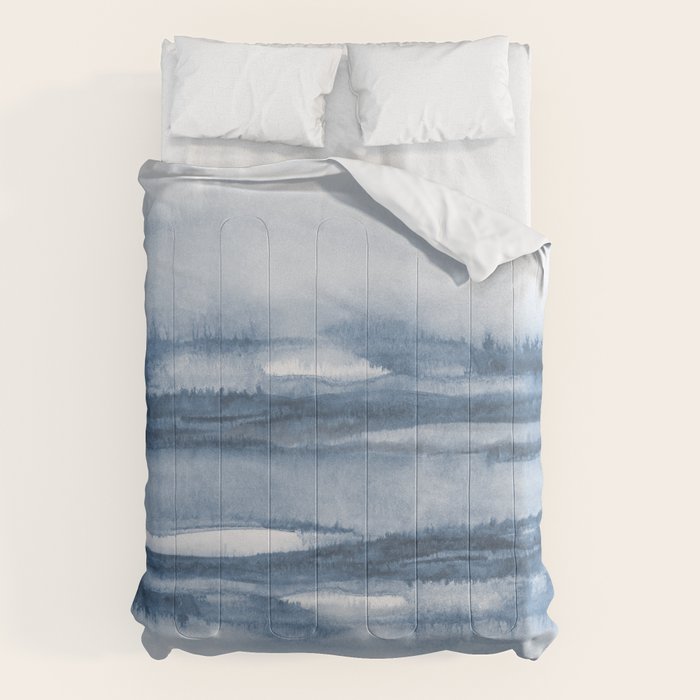 Indigo Clouds, Blue Abstract Art Comforter