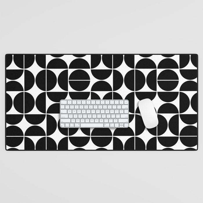 Mid Century Modern Geometric 04 Black Desk Mat