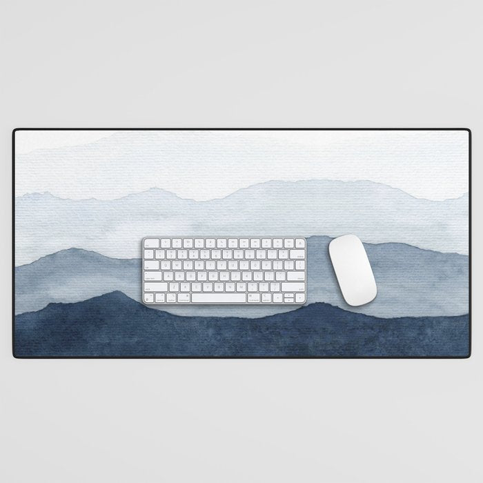 Indigo Abstract Watercolor Mountains Desk Mat