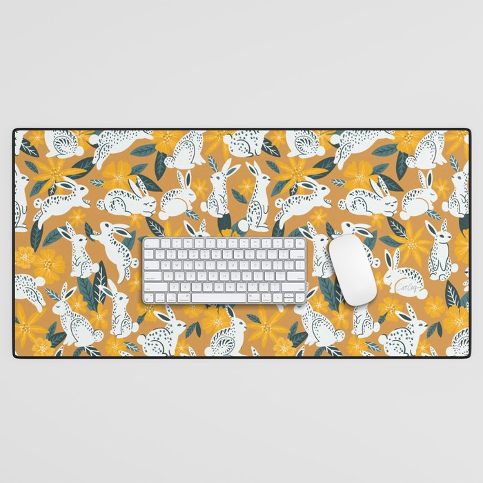 Bunnies & Blooms - Ochre & Teal Palette Desk Mat