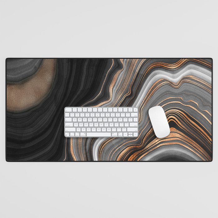 Elegant Black Marble With Gold And Copper Veins Desk Mat