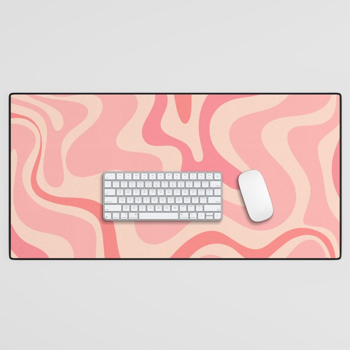 Retro Liquid Swirl Abstract In Soft Pink Desk Mat