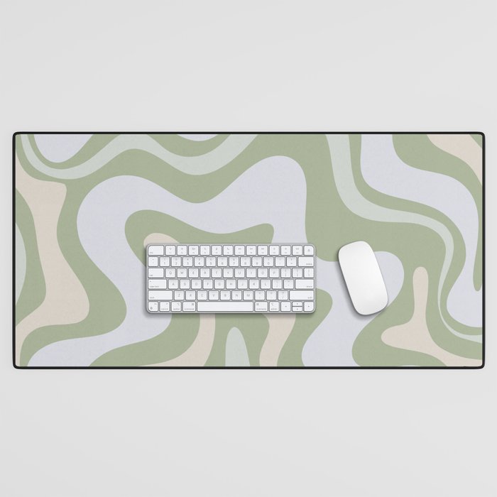 Liquid Swirl Contemporary Abstract Pattern In Light Sage Green Desk Mat