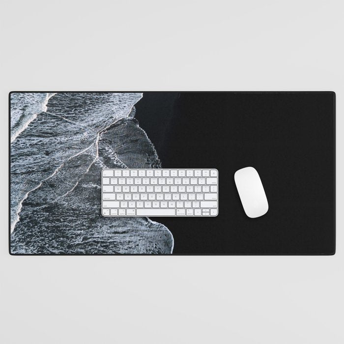 Waves On A Black Sand Beach In Iceland - Minimalist Landscape Photography Desk Mat