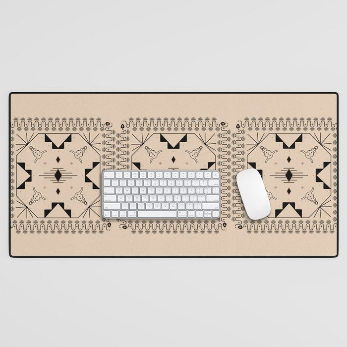 Lost Desert Tile - Black & Camel Desk Mat