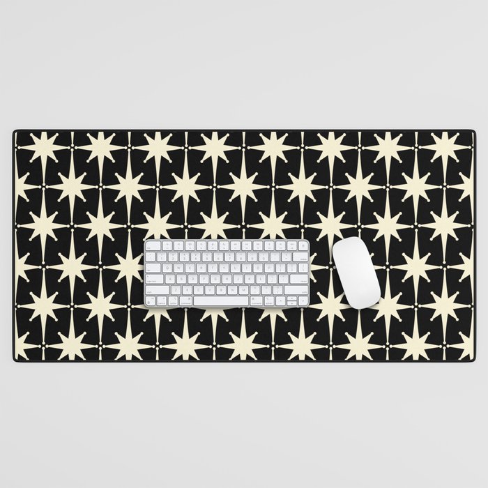 Midcentury Modern Atomic Age Starburst Pattern In Retro Cream And Black Desk Mat