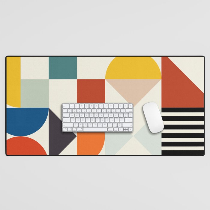 Mid Century Retro Shapes Geometric Desk Mat