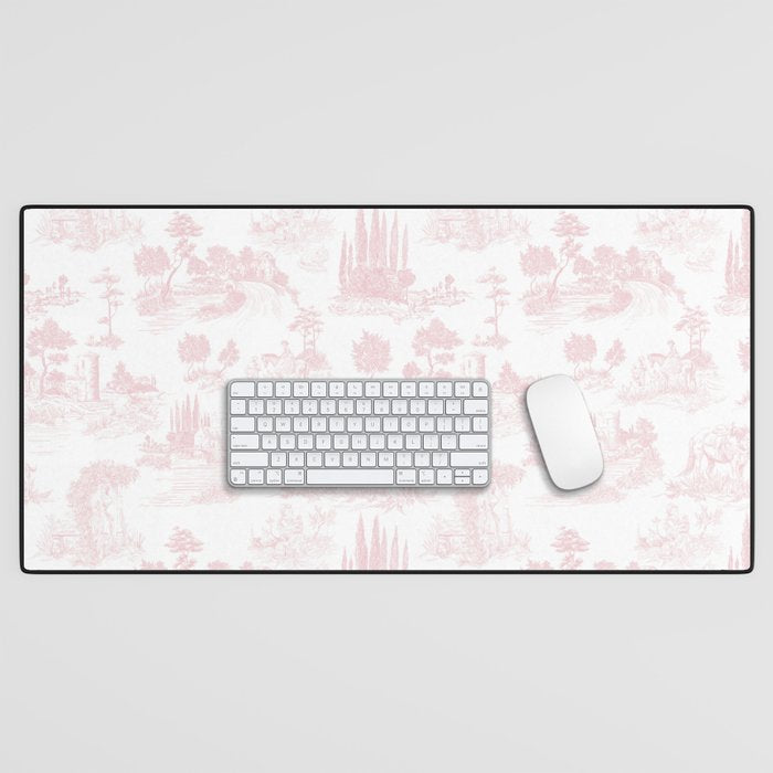 Toile De Jouy Vintage French Romantic Pastoral Baby Pink & White Desk Mat