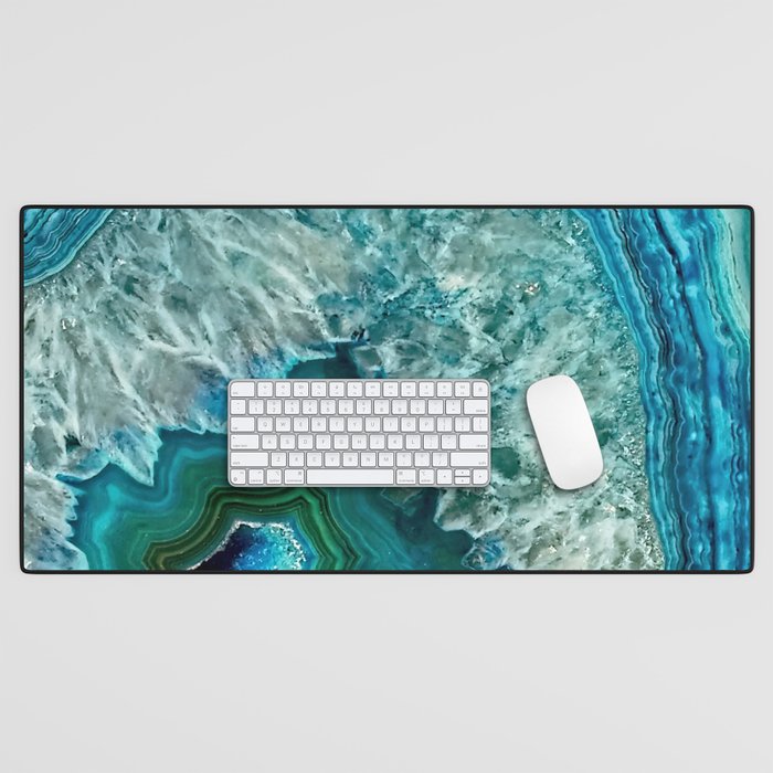 Aqua Turquoise Agate Mineral Gem Stone Desk Mat