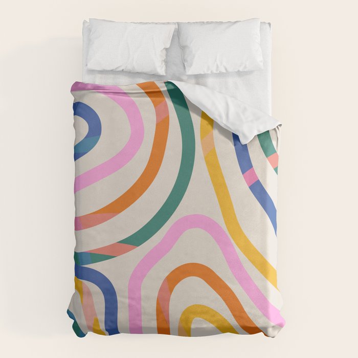 Whimsical Abstract Rainbows Lines Art Duvet Cover