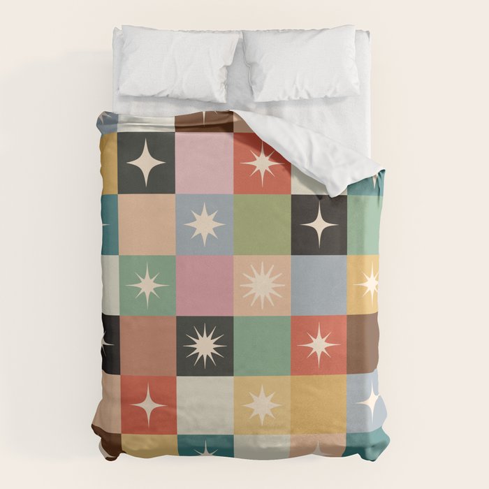 Retro Festive Sparkle Checker Duvet Cover