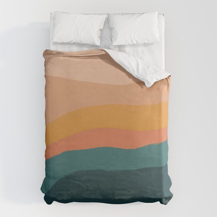 Waves On Sunset Hill | Waves Texture Design Duvet Cover