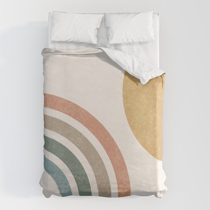 Mid Century Colorful Sun And Rainbow Duvet Cover