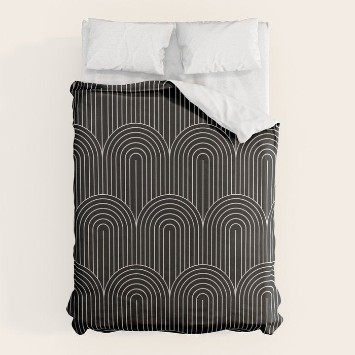 Art Deco Arch Pattern V Black & White Duvet Cover