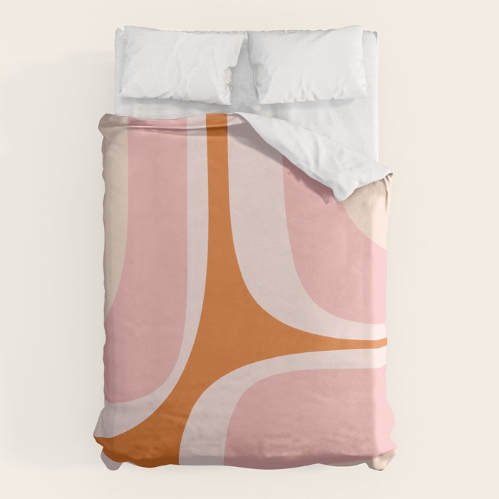 Retro Groove Pink And Orange - Cheerful Abstract Minimalist Pattern Duvet Cover