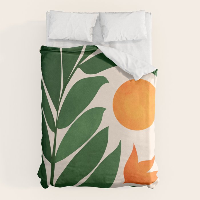 Tropical Forest Sunset / Mid Century Abstract Shapes Duvet Cover