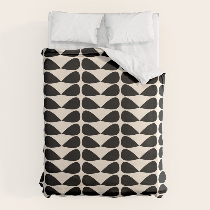 Mod Leaves Mid Century Modern Abstract Pattern In Black And Almond Cream Duvet Cover