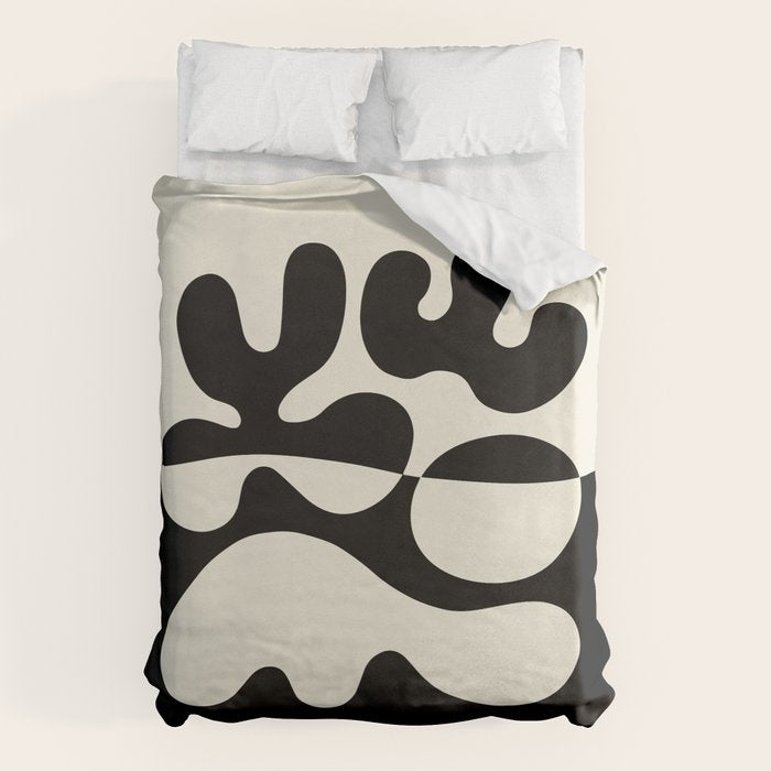 Mid Century Modern Organic Abstraction 235 Black And Ivory White Duvet Cover