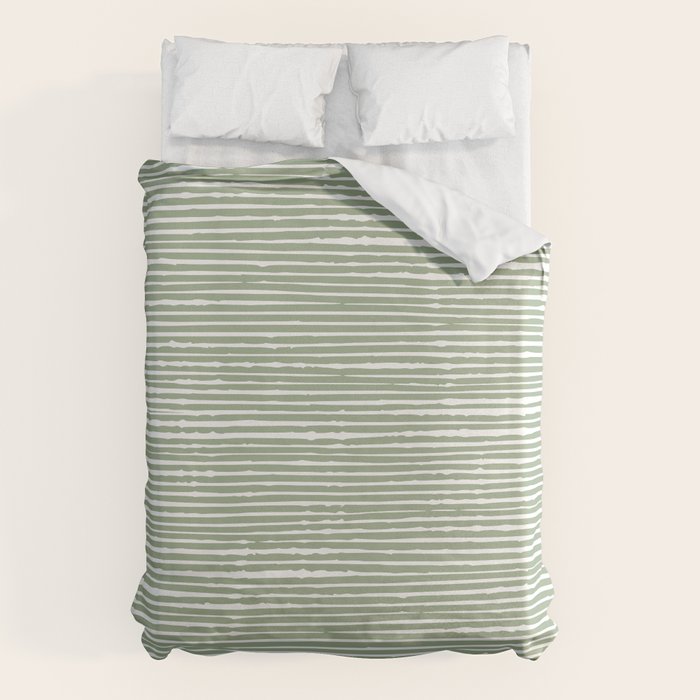 Abstract Stripes, Sage Green, Boho Wall Art Duvet Cover