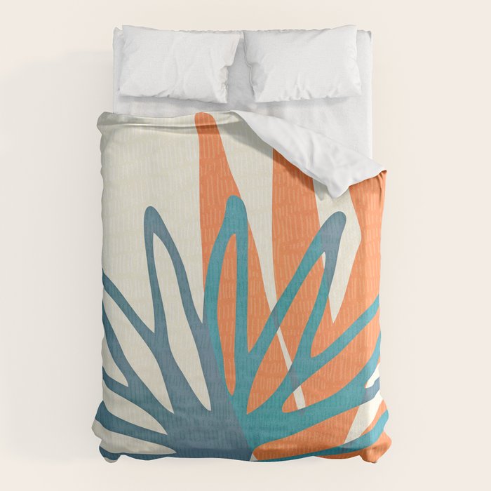 Mid Century Nature Print / Teal And Orange Duvet Cover