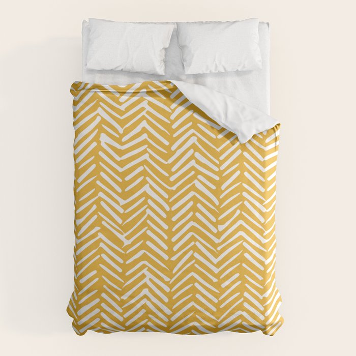 Boho Abstract Herringbone Pattern, Summer Yellow Duvet Cover